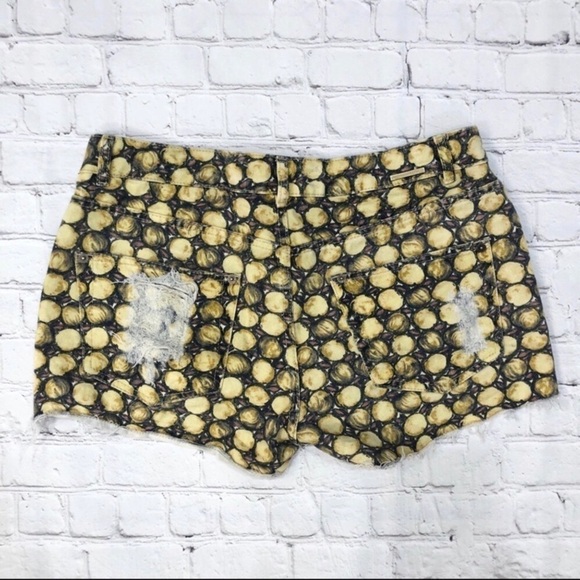 Animale Denim Cut Off Shorts Distressed Yellow Circle Lemon Pattern Size 42 - Picture 4 of 10